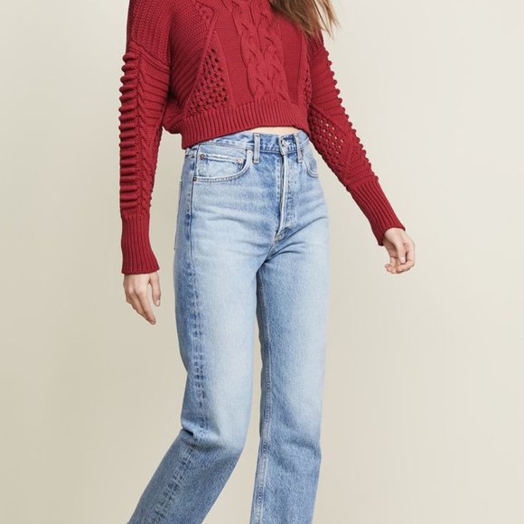 Cushnie Cable Knit Cropped Sweater Turtleneck Deep Red Size XS - Picture 7 of 9